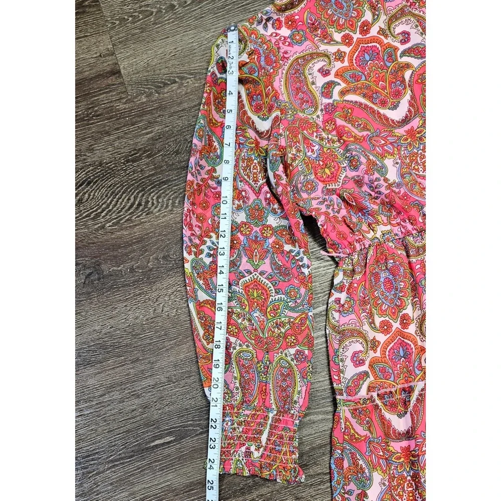 Harlow & Rose Pink Paisley Print Long-sleeve Midi Dress Size Medium Missing Belt - Picture 11 of 16